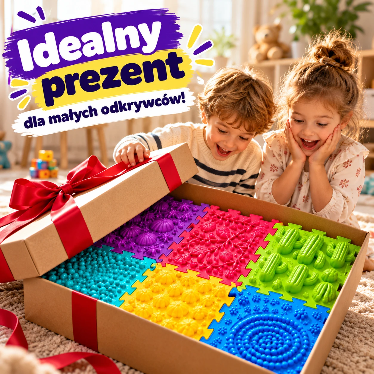 Idealny prezent dla małych odkrywców – dzieci otwierają pudełko z puzzlami Sensiko